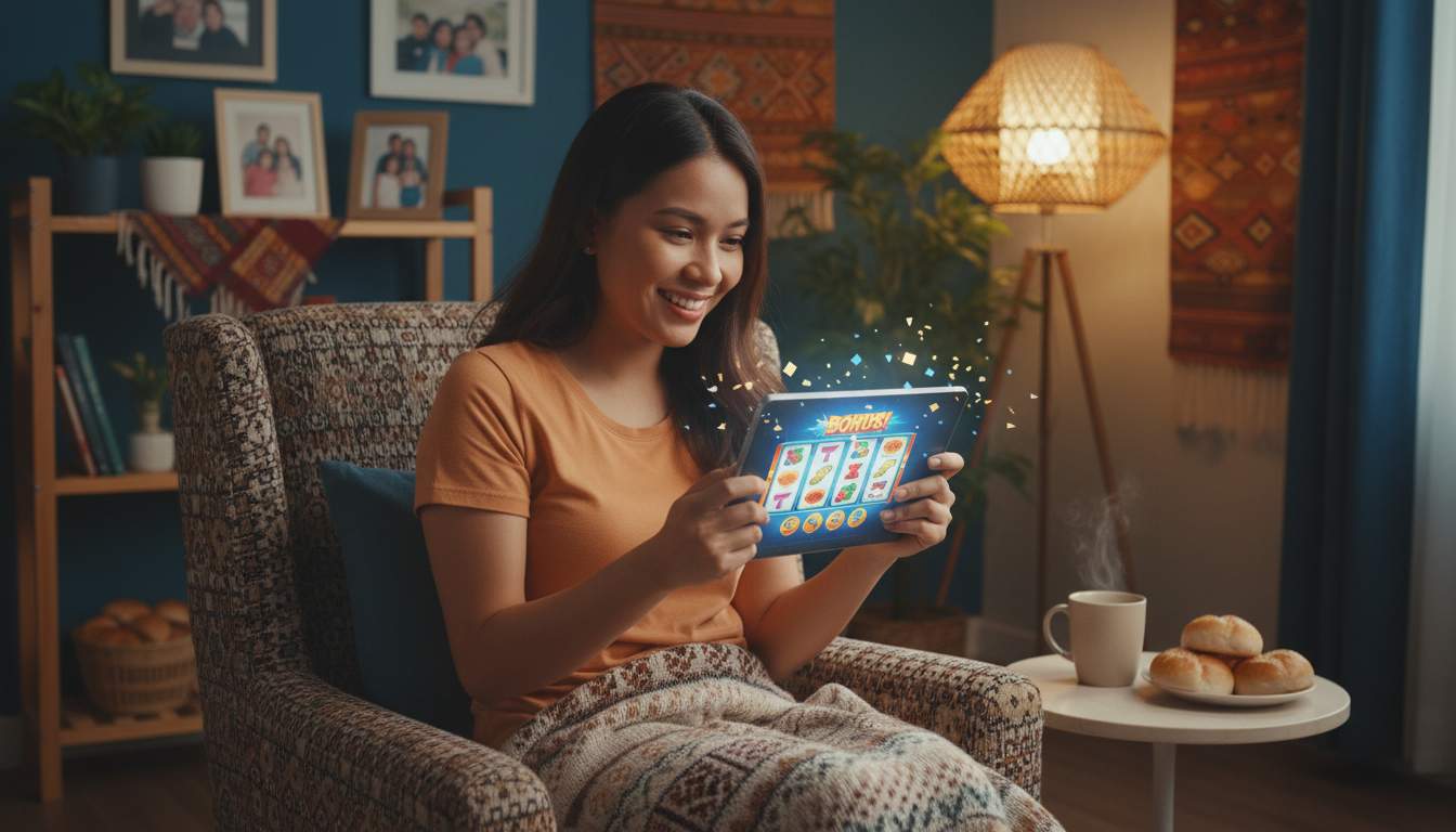 Woman enjoying slot games